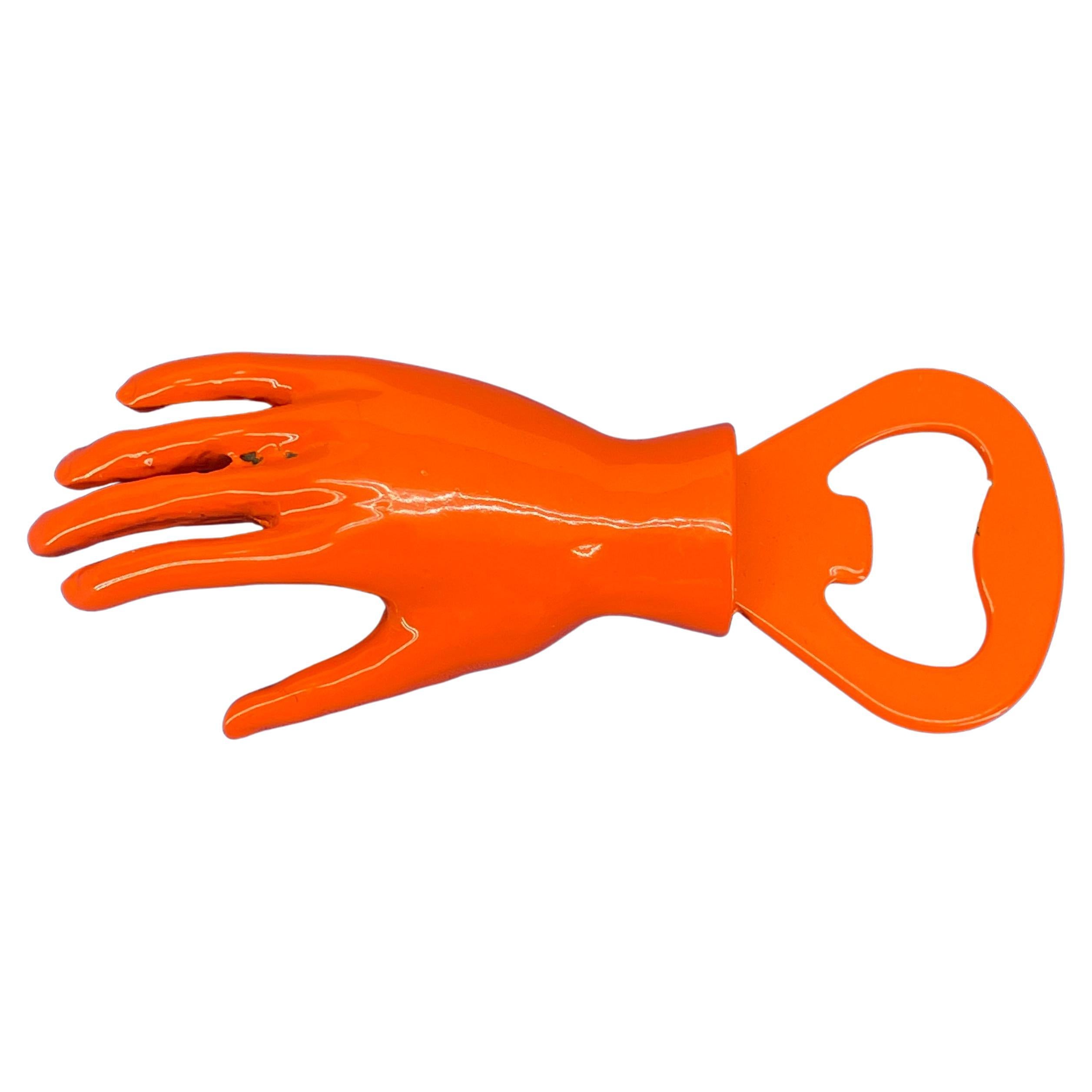 Modern Cast Iron Hand Bottle Opener, Powder Coated Bright Orange