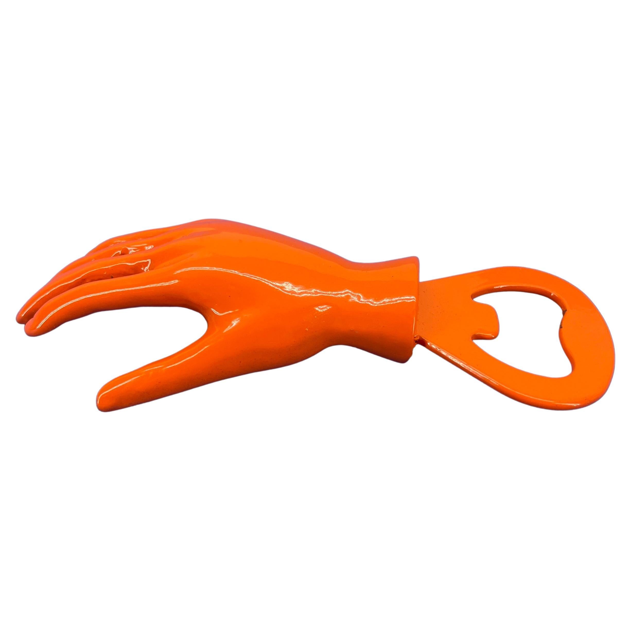 Cast Iron Hand Bottle Opener, Powder Coated Bright Orange In Good Condition In Haddonfield, NJ