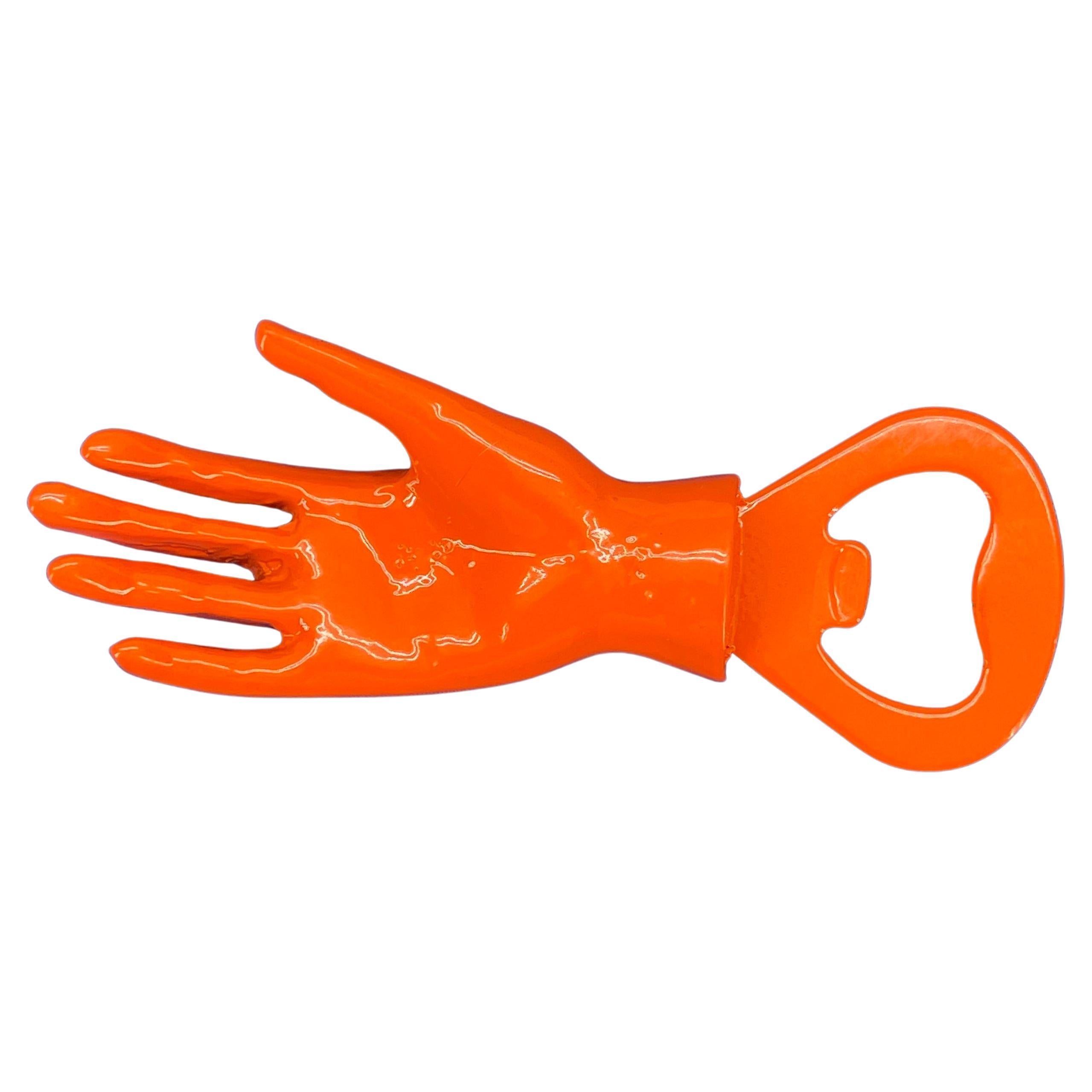 Contemporary Cast Iron Hand Bottle Opener, Powder Coated Bright Orange