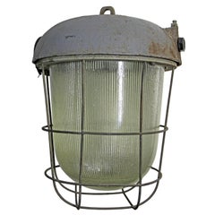 Cast Iron Holophane Glass Vintage Industrial Cage Lamp