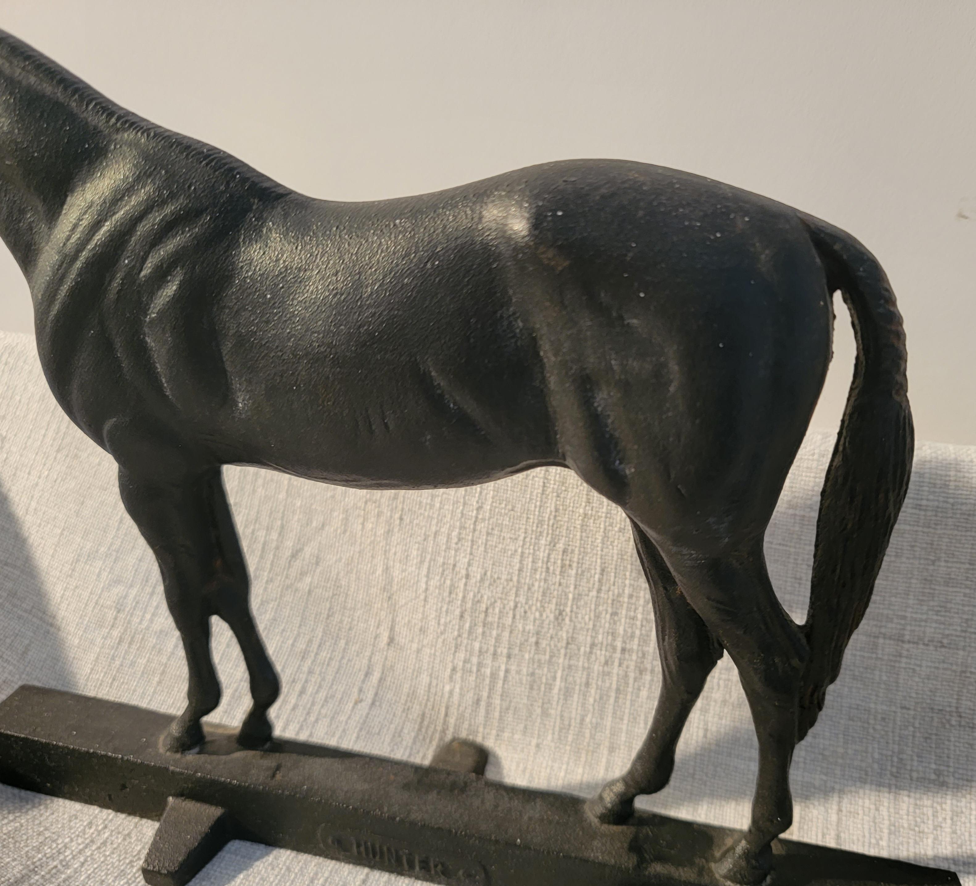 American Classical Cast Iron Horse Doorstop Signed Hunter For Sale