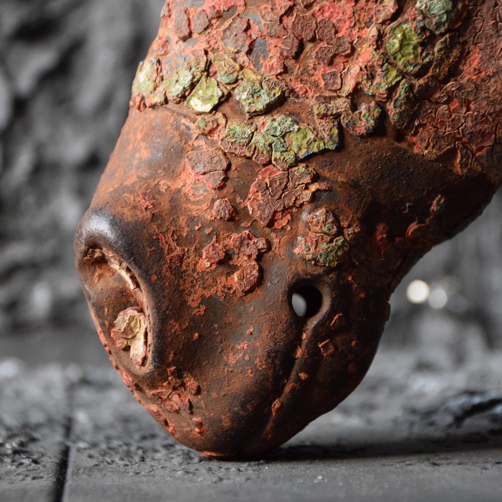 Hand-Crafted Cast Iron Horses Head Fragment with a Wonderful Aged Surface, circa 1900