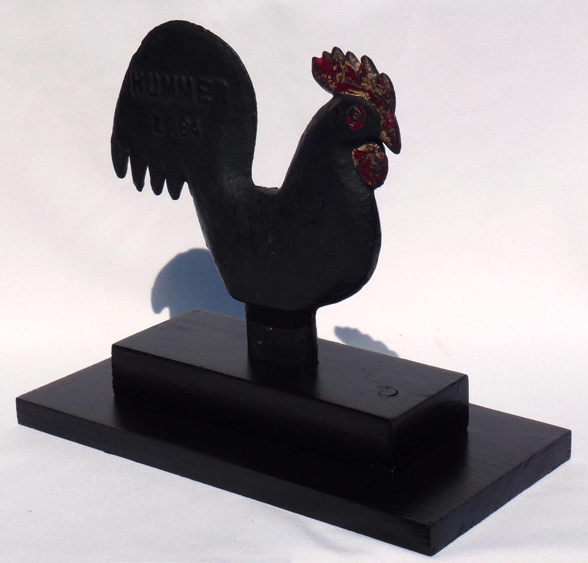 Folk Art Cast Iron Hummer Rooster Windmill Weight by the Elgin Wind Power and Pump Co For Sale