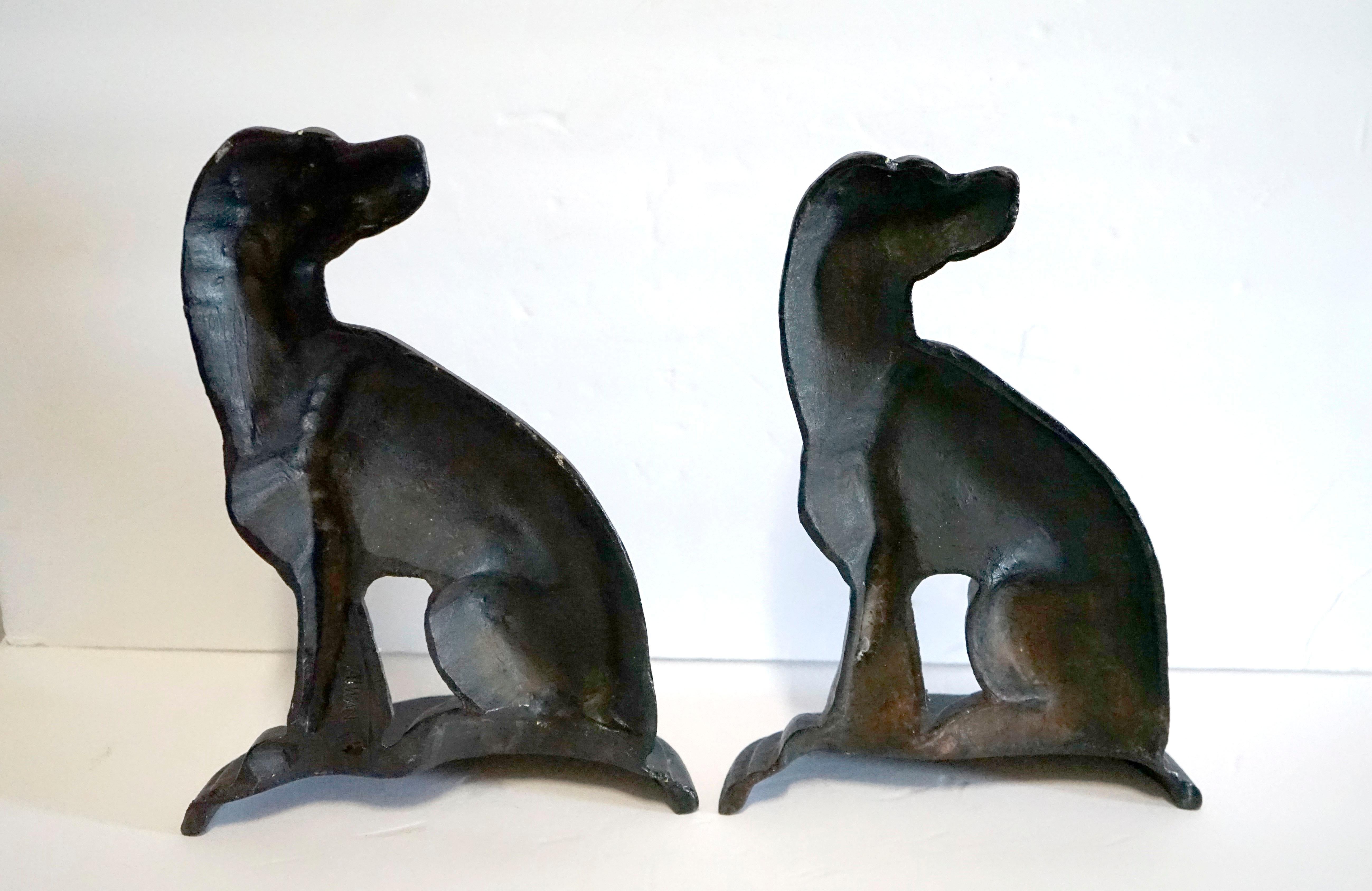 International Style Cast Iron Hunting Dog Door Stops Assembled Pair