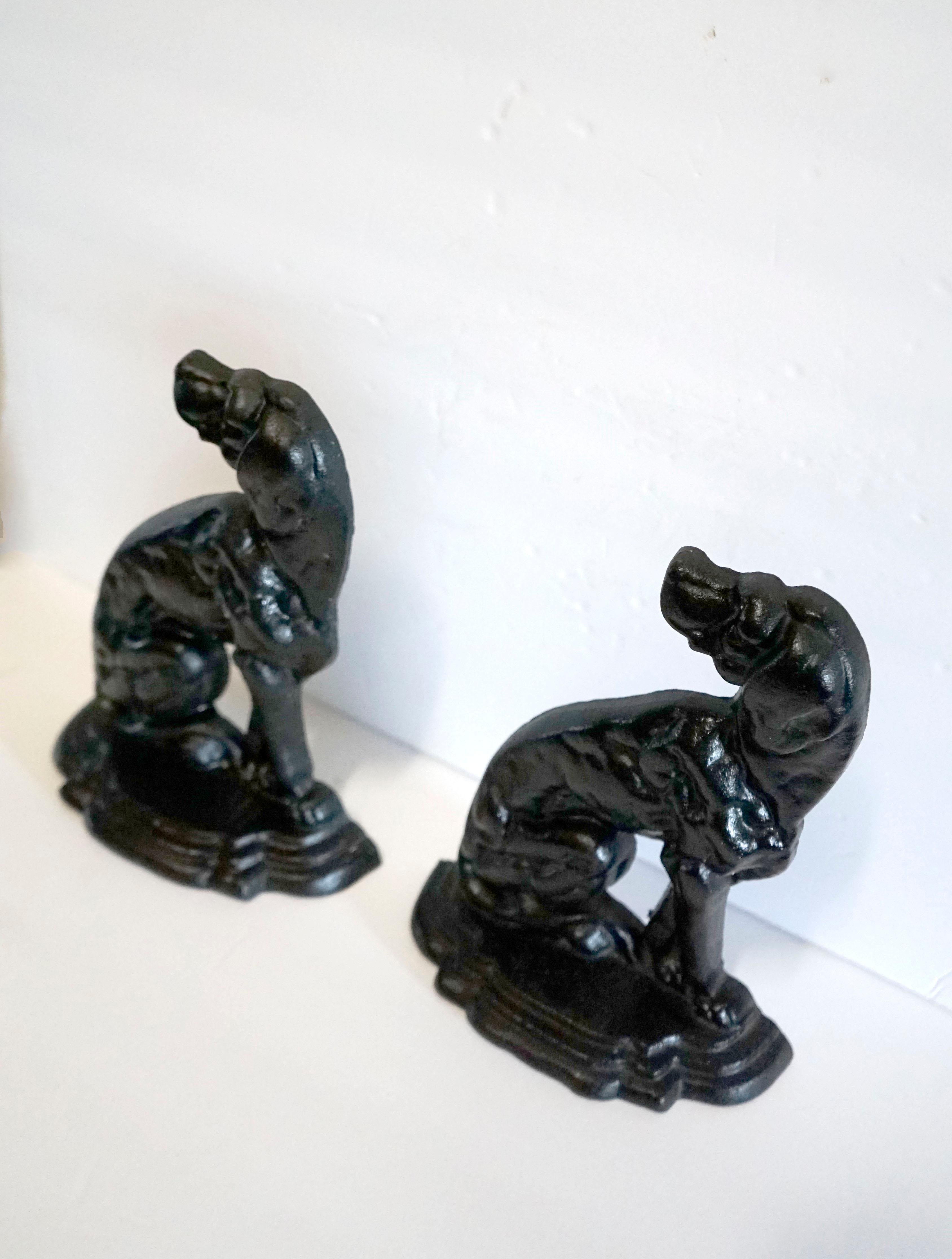 Patinated Cast Iron Hunting Dog Door Stops Assembled Pair