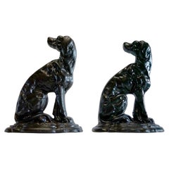 Antique Cast Iron Hunting Dog Door Stops Assembled Pair