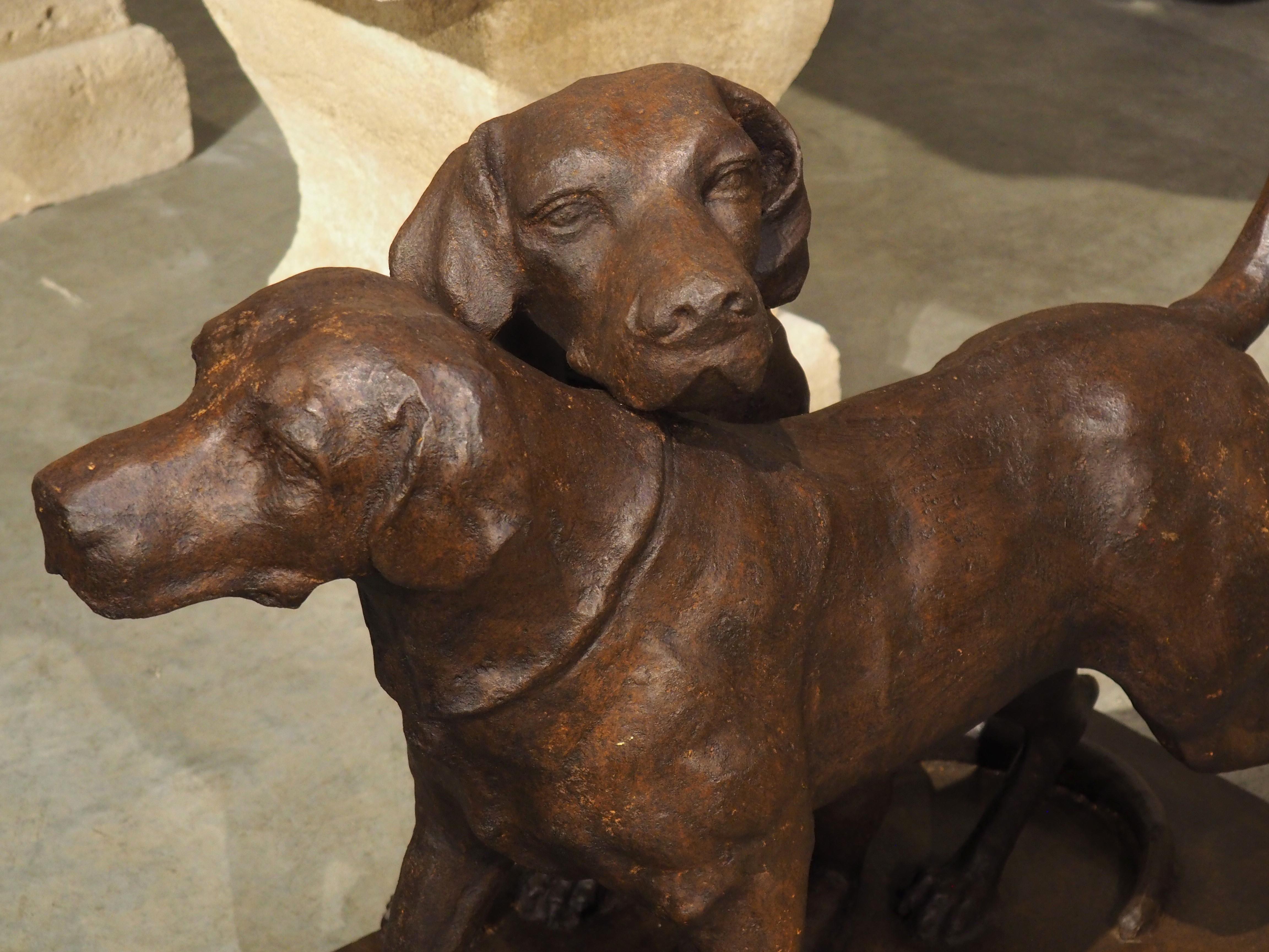 Cast Iron Hunting Dogs Statue, “Seduisant and Lumineau”, after Auguste Cain For Sale 5