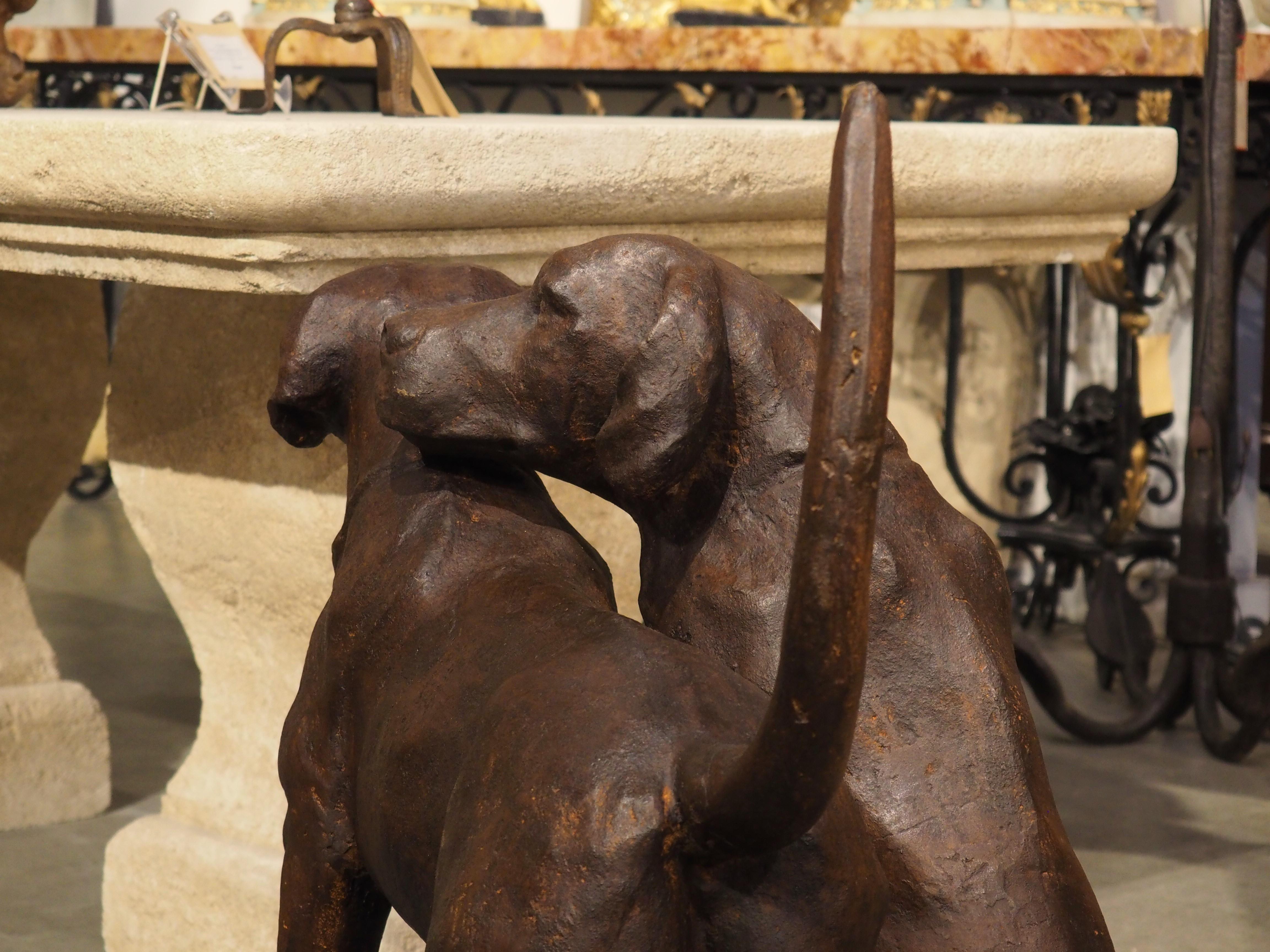 L'entrée du célèbre château de Chantilly est flanquée de deux statues colossales de chiens de chasse, toutes deux commandées par Henri d'Orléans, duc d'Aumale, et achevées par Auguste Cain en 1880. Notre statue en fonte, de création relativement