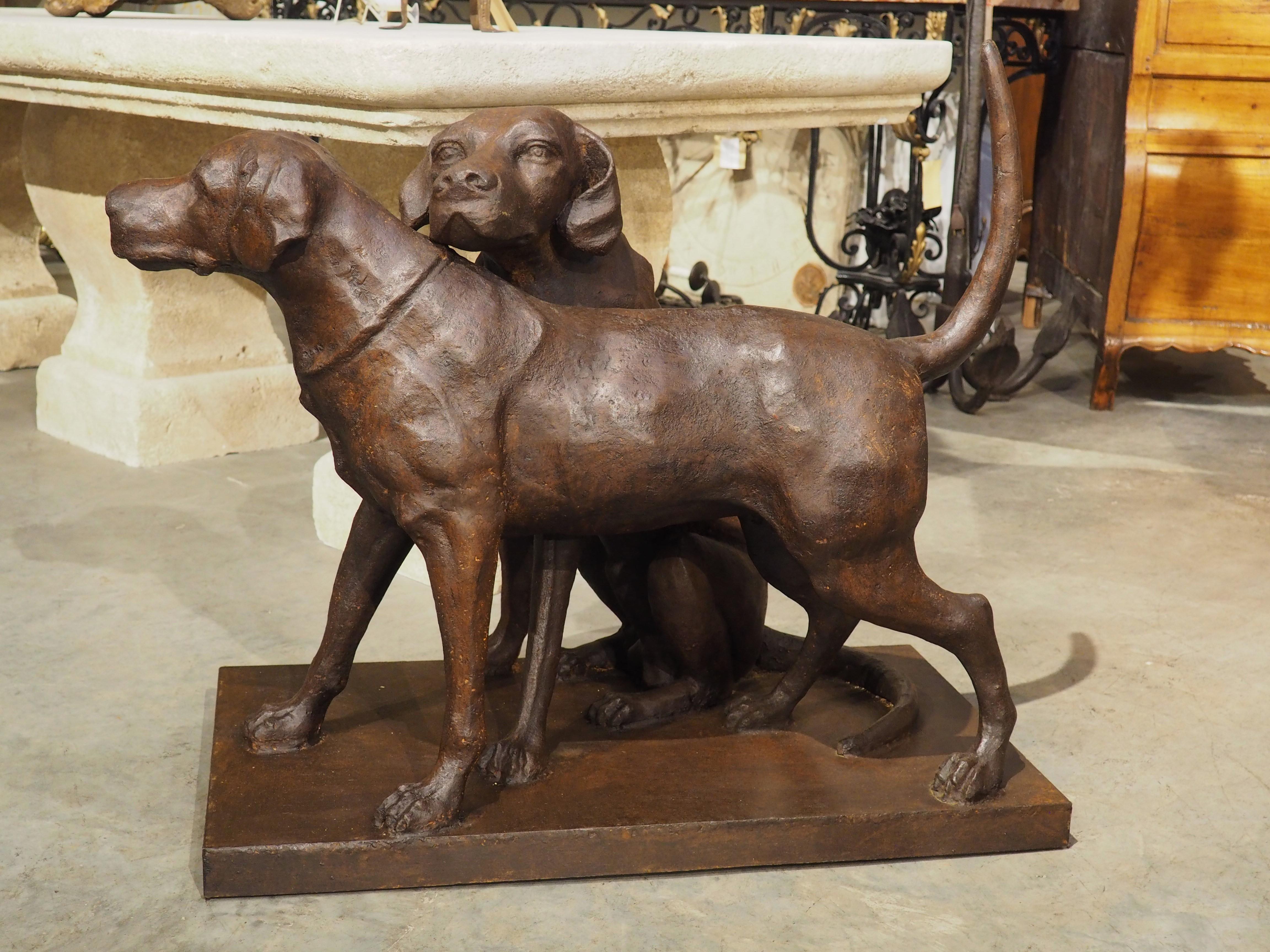 Contemporary Cast Iron Hunting Dogs Statue, “Seduisant and Lumineau”, after Auguste Cain For Sale