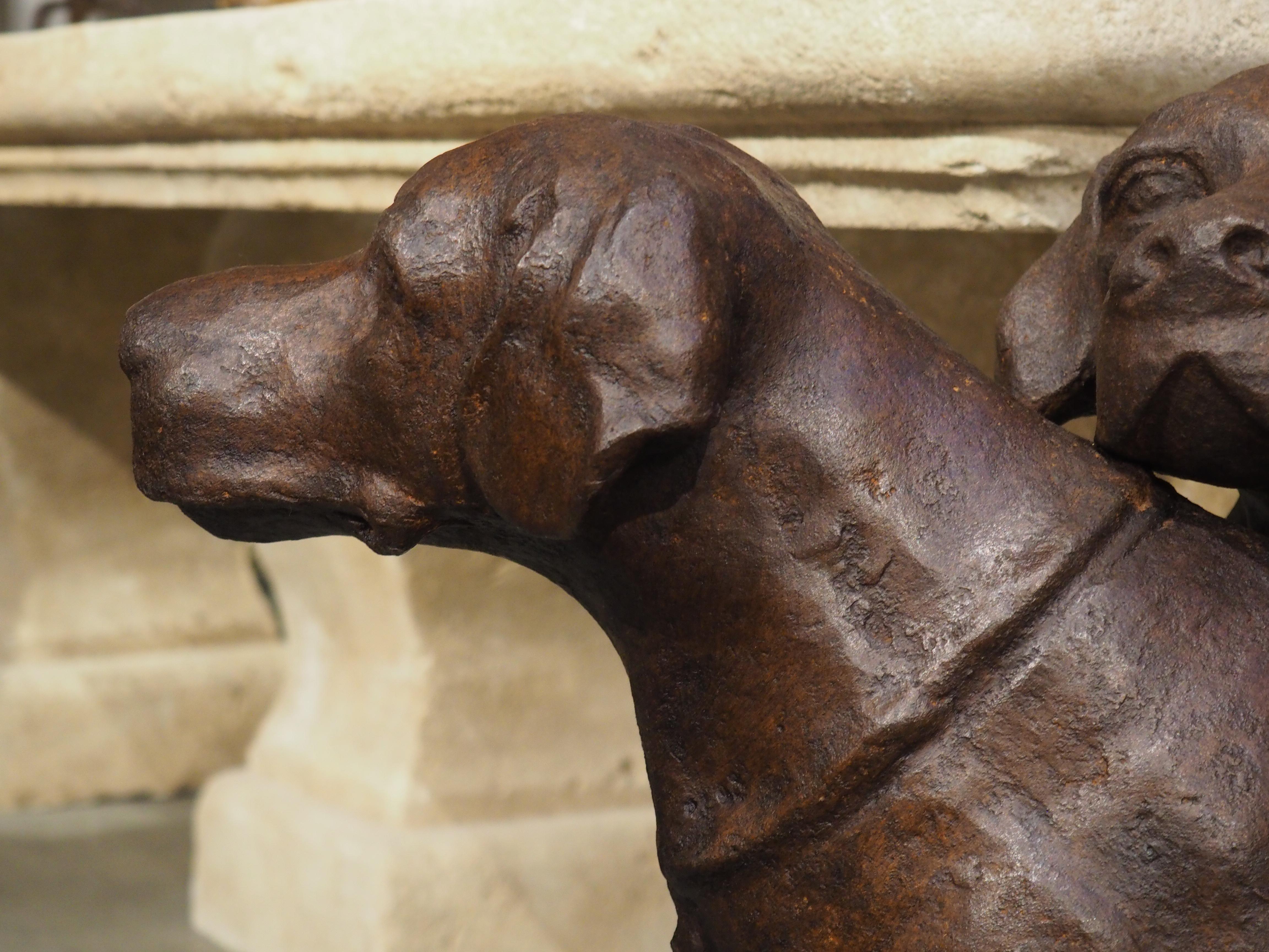 Metal Cast Iron Hunting Dogs Statue, “Seduisant and Lumineau”, after Auguste Cain For Sale