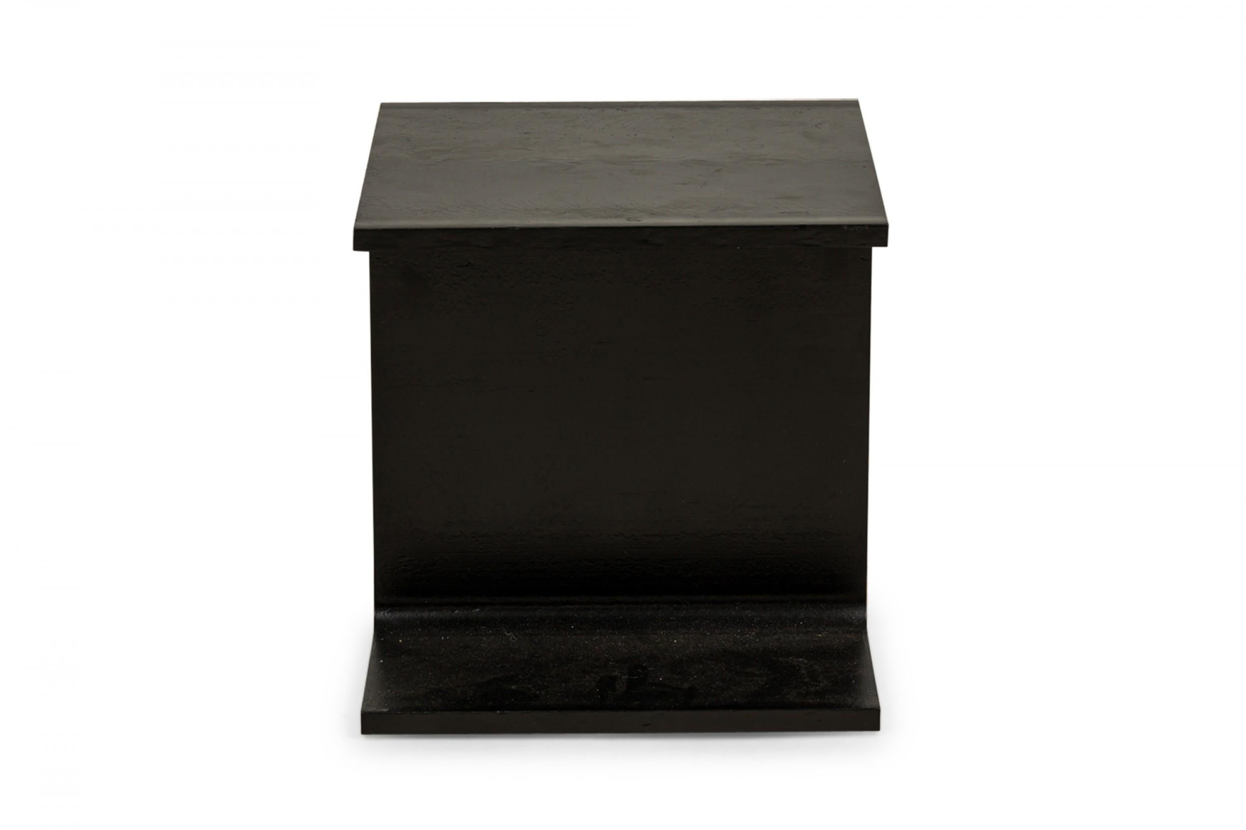 1 American Mid-Century black cast iron end / side table with 'I-Beam' forms. 