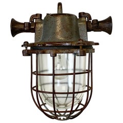 Cast Iron Industrial Cage Pendant Light, 1950s