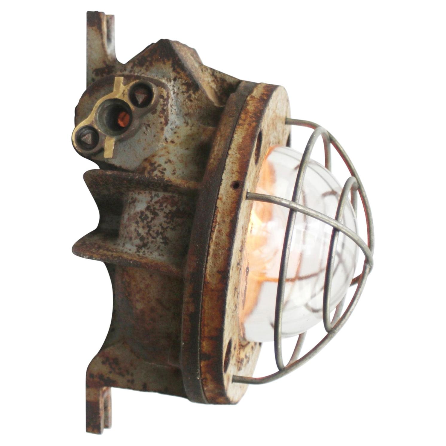Cast Iron Industrial Clear Glass Wall Lamps Sconces by Grimmeisen, Paris, France For Sale