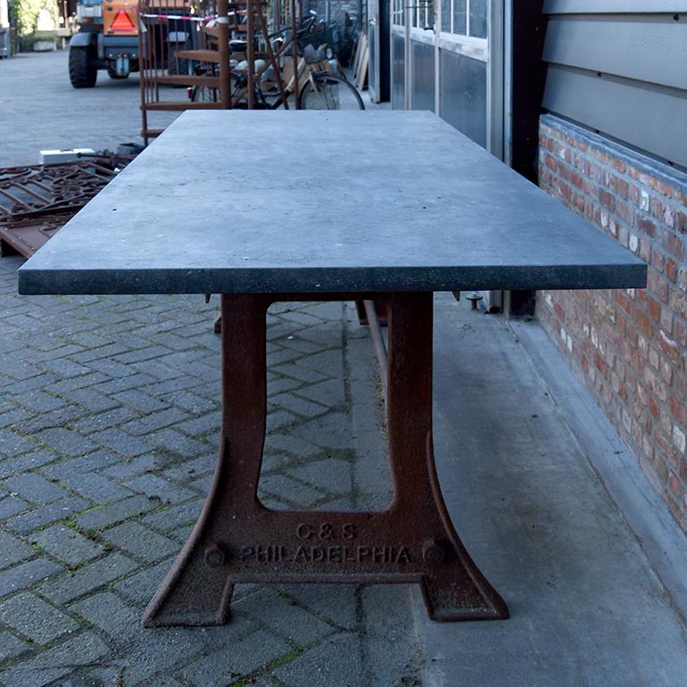 Nice cast iron industrial table with an Belgian bluestone top 19th century
from France. In a very good state, comes from a mansion near
Paris, France. (Signed: Philadelphia.).