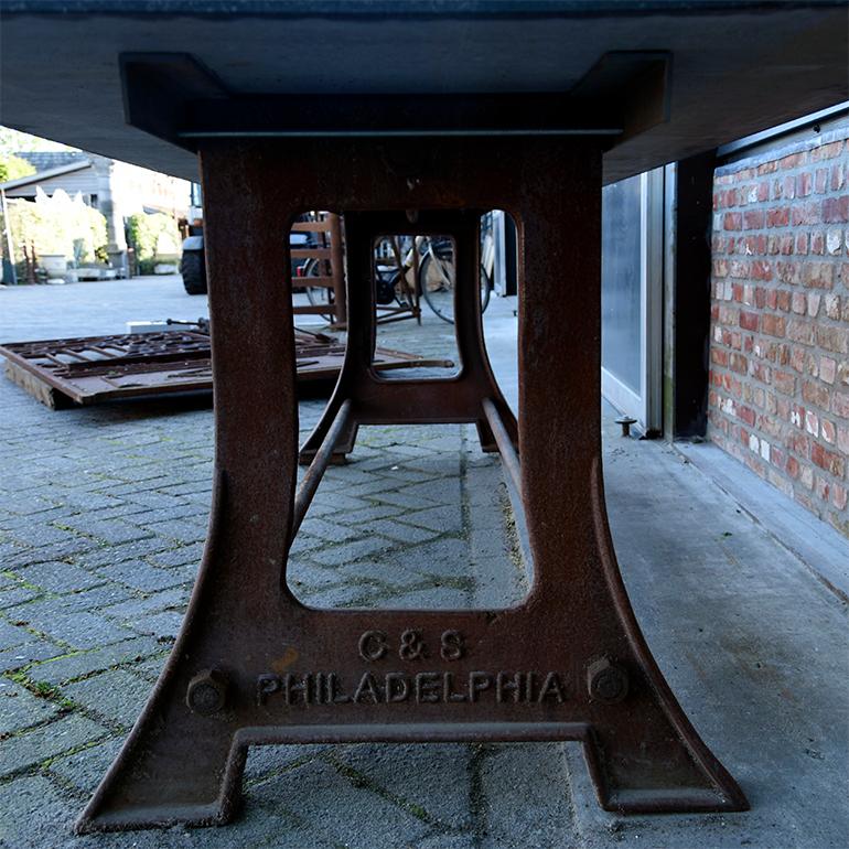 Cast Iron Industrial French Table with Belgian Bluestone Top, 19th Century In Good Condition In Udenhout, NL