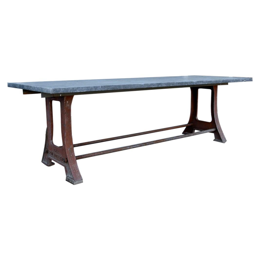 Cast Iron Industrial French Table with Belgian Bluestone Top, 19th Century