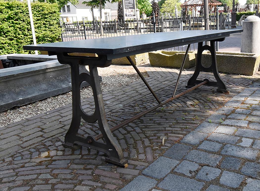 Cast Iron Industrial French Table with Bluestone Top 19th Century In Good Condition In Udenhout, NL