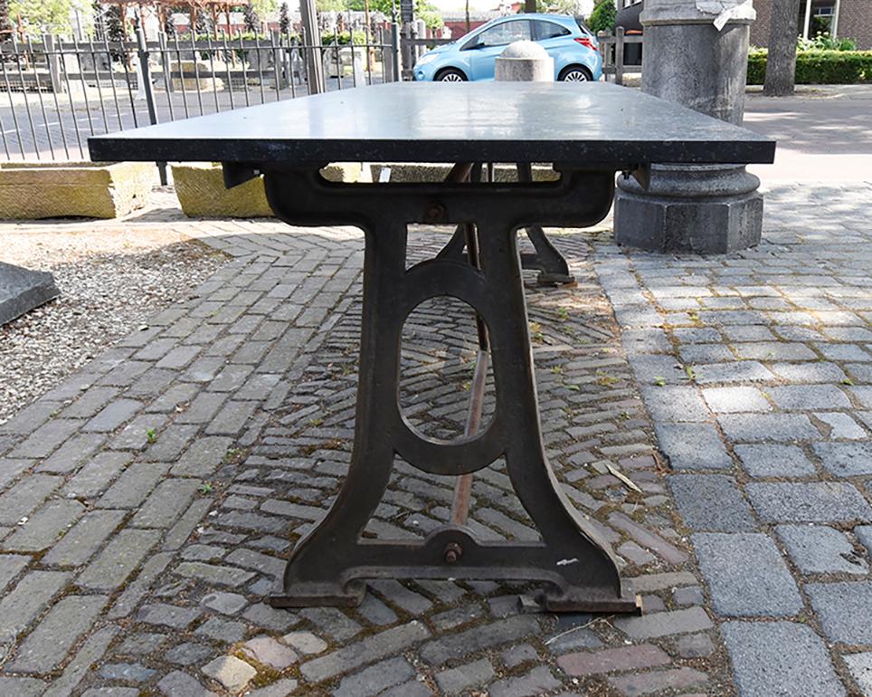 Stone Cast Iron Industrial French Table with Bluestone Top 19th Century