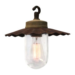 Cast Iron Industrial Pendant Lights Rust Shade Clear Glass 