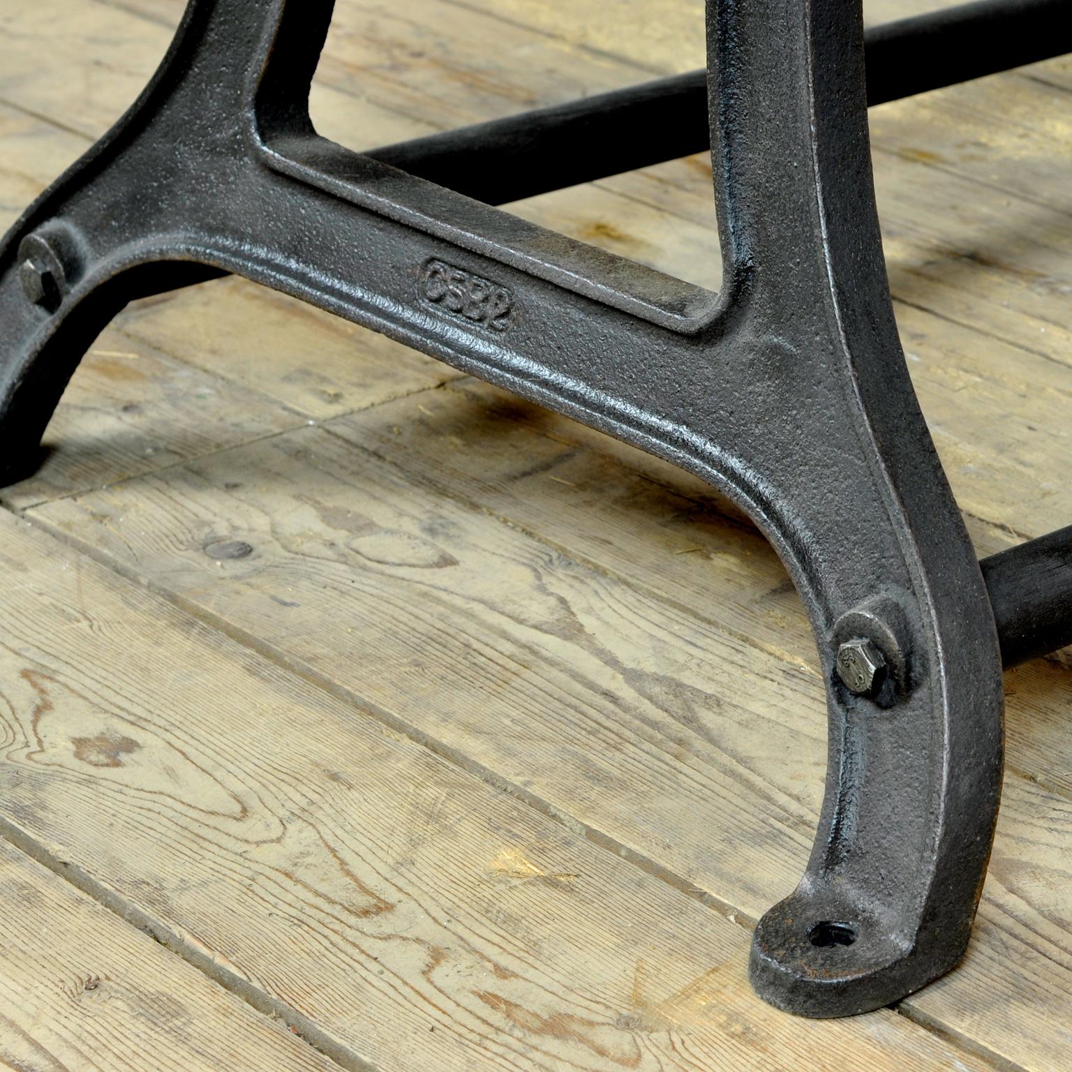 Mid-20th Century Cast Iron Industrial Table with an Old Pine Top For Sale