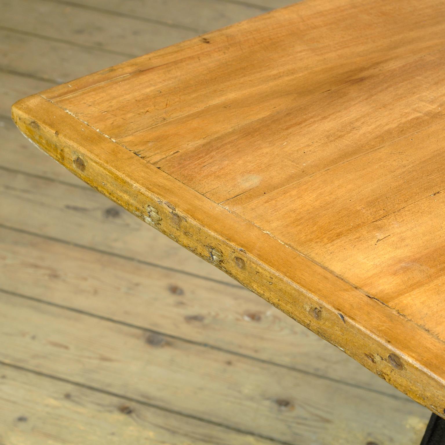 Cast Iron Industrial Table with an Old Pine Top For Sale 2