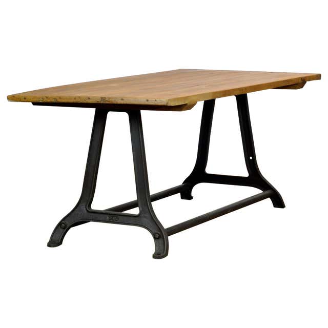 Hand Crafted Wrought Iron Sewing Base Butcher Block For Sale at 1stDibs