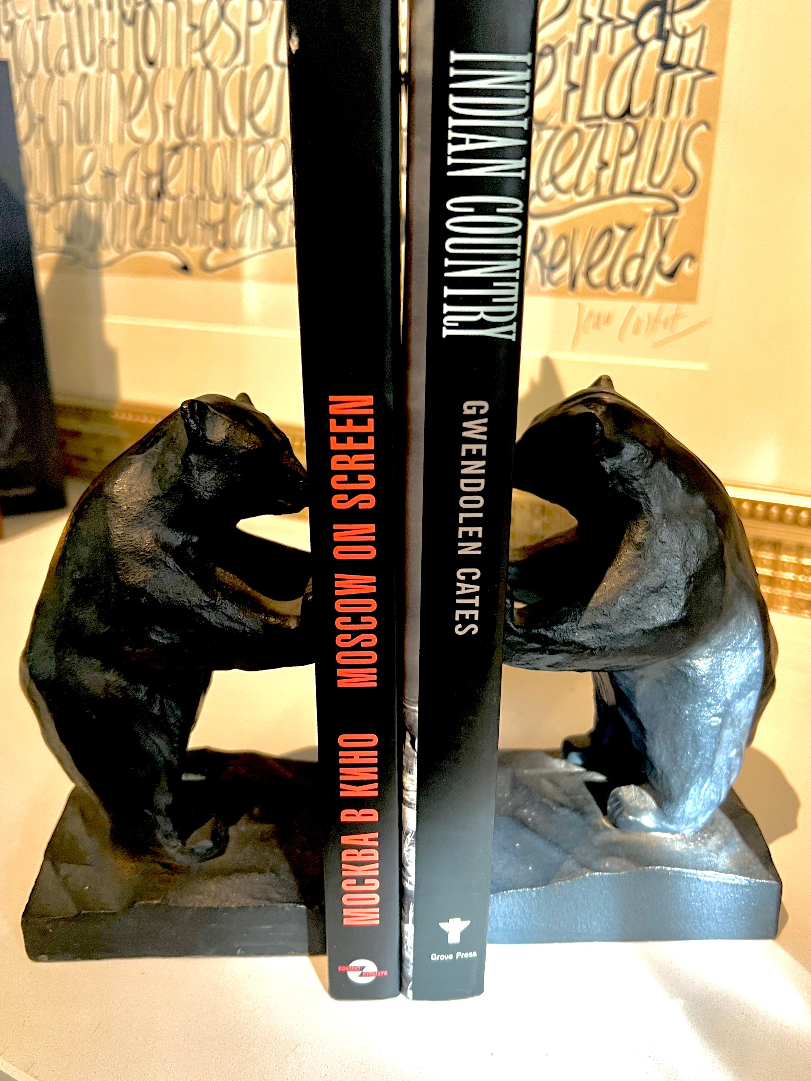 Mid-Century Modern Cast Iron Japanese Grizzly Bear Bookends