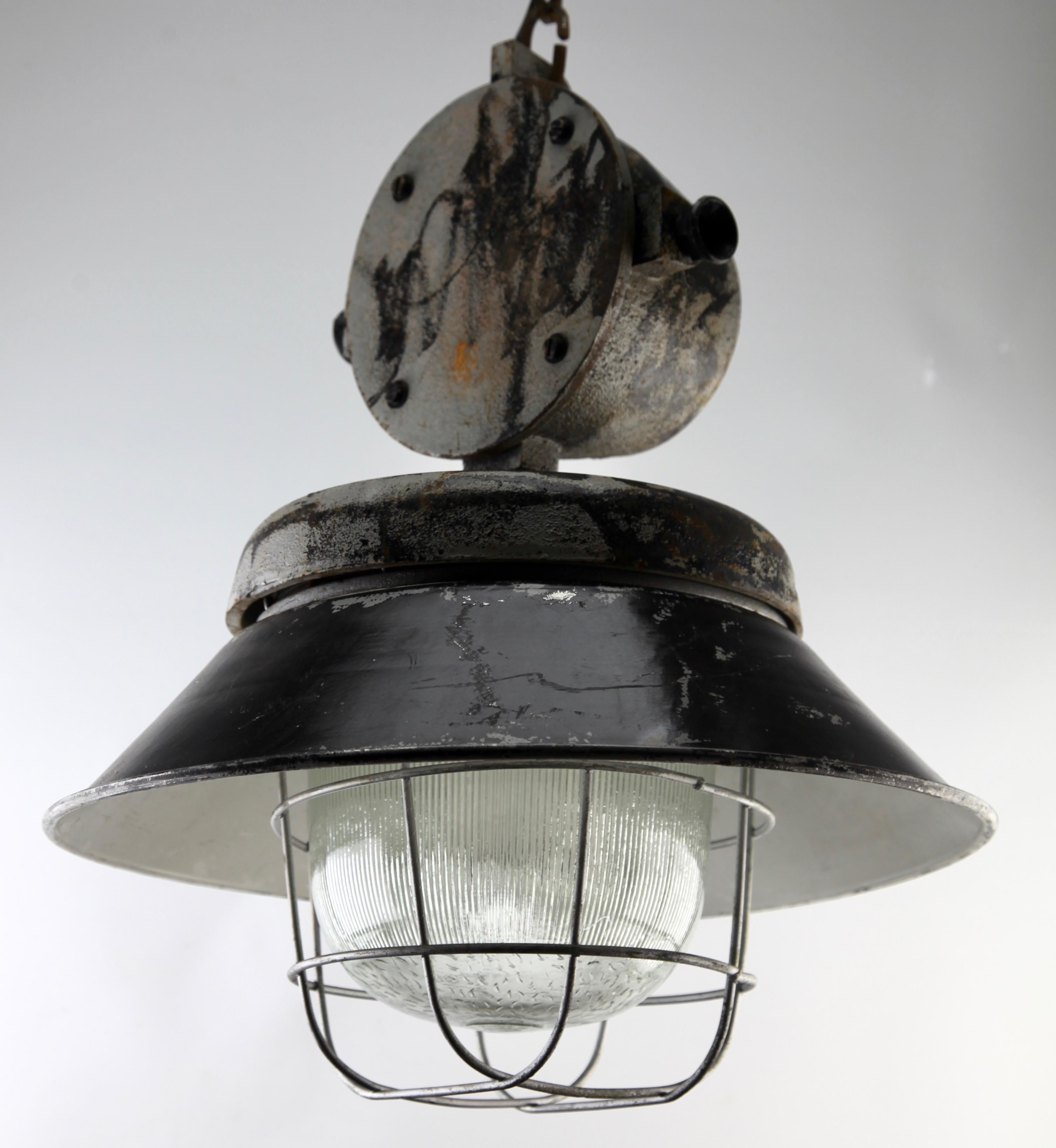 Cast Iron Large Industrial Cage Pendant Lamp, Poland, 1940s 1