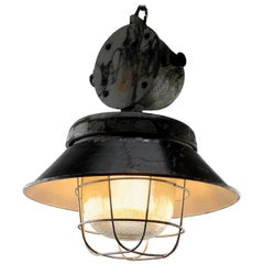 Cast Iron Large Industrial Cage Pendant Lamp, Poland, 1940s