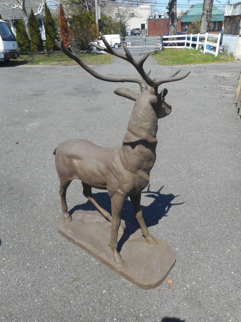 Cast Iron Lifesize Deer Statue with Large Antlers For Sale at 1stdibs