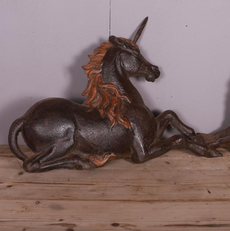 19th C cast iron lion and unicorn with original paint. 1860.

Unicorn dimensions: 26