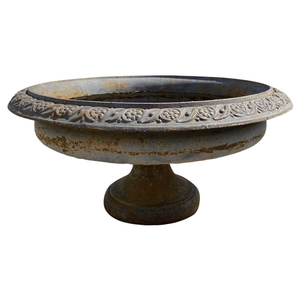 Cast Iron Low and Wide Round French Style Outdoor Garden Planter For Sale