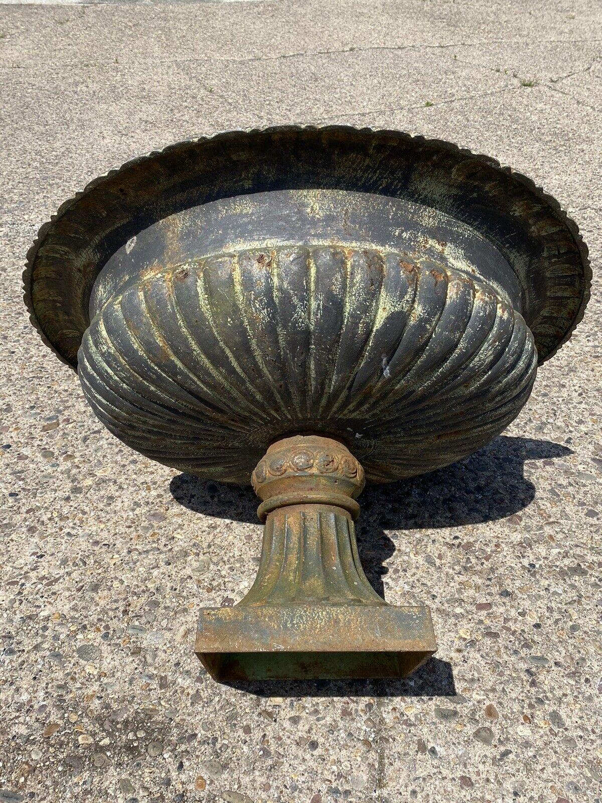 Neoclassical Cast Iron Low and Wide Round French Classical Style Outdoor Garden Urn Plant