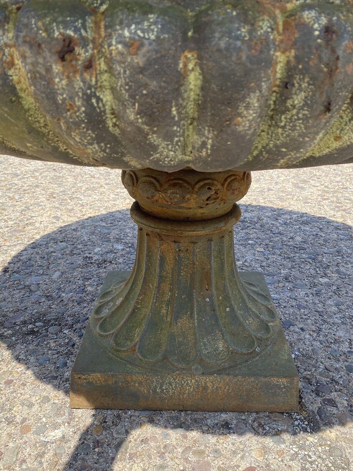 20th Century Cast Iron Low and Wide Round French Classical Style Outdoor Garden Urn Plant