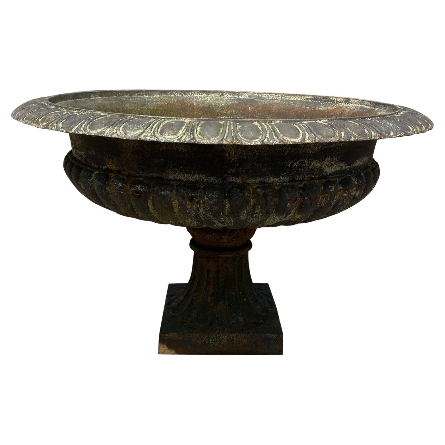 Cast Iron Low and Wide Round French Classical Style Outdoor Garden Urn Plant