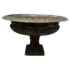 Cast Iron Low and Wide Round French Classical Style Outdoor Garden Urn Plant