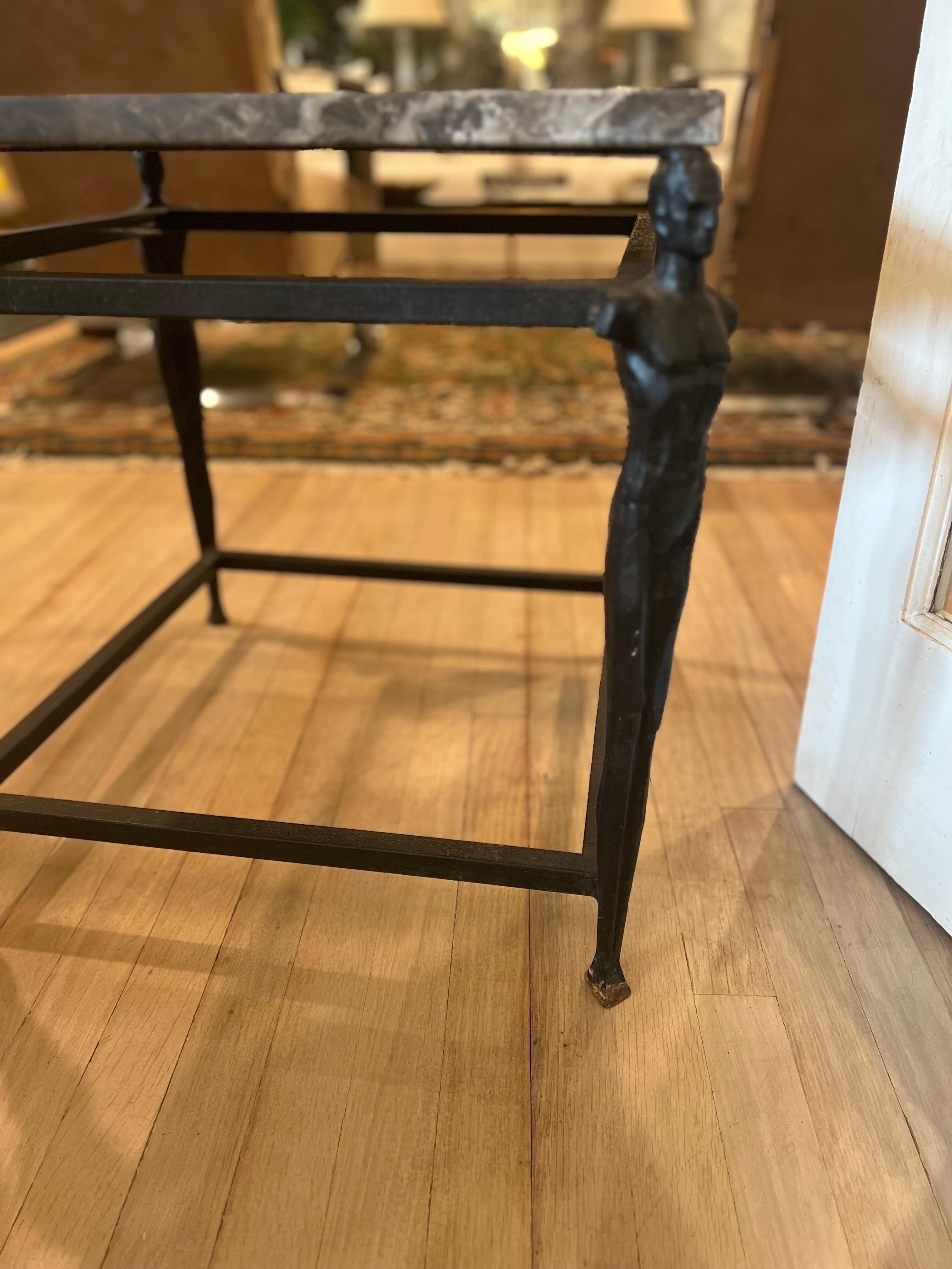 Cast Iron Male Figurative Side Table in Manner of Giacometti - Marble Top For Sale 9