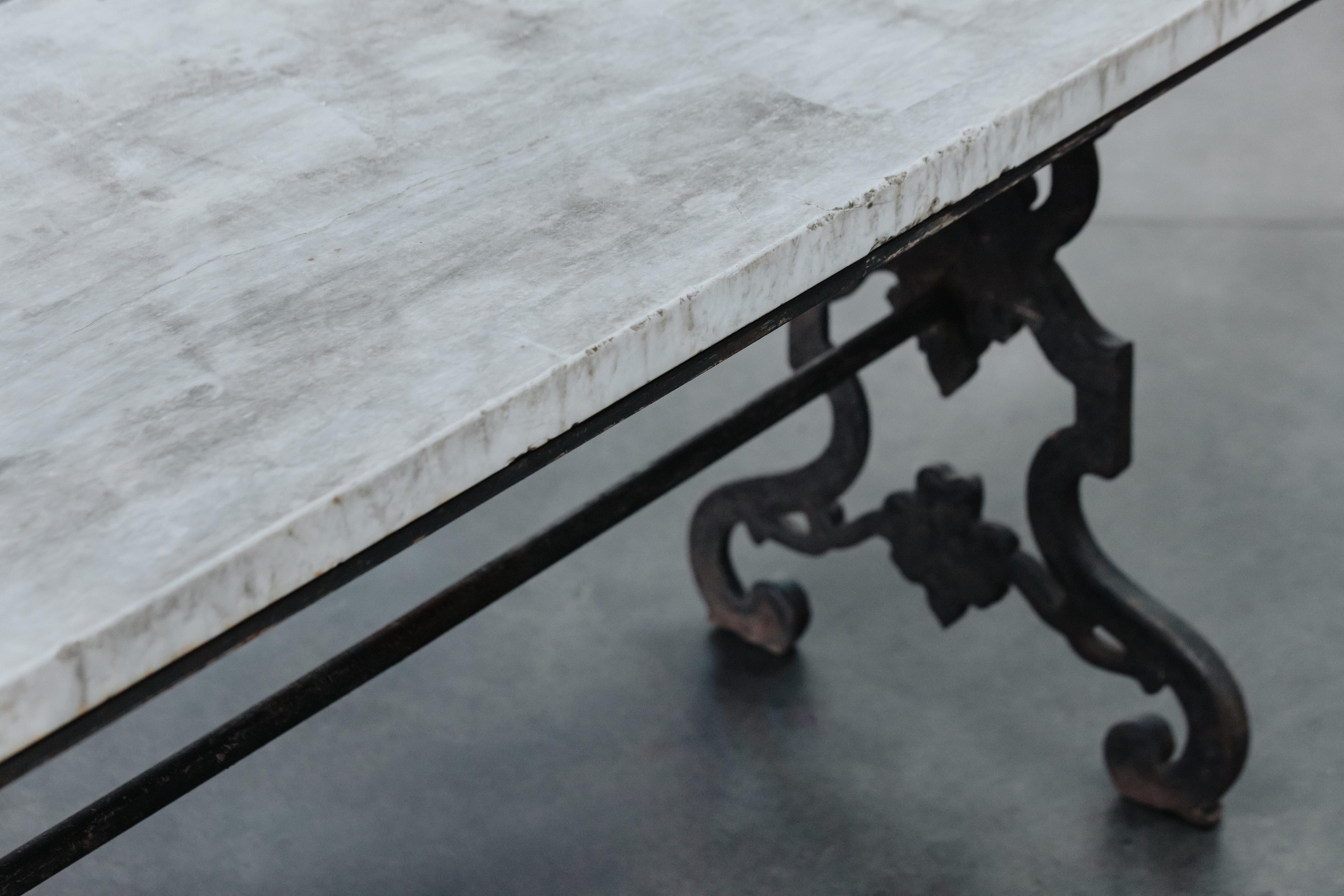 Cast Iron Marble Console Table From France, Circa 1930 In Good Condition For Sale In Nashville, TN