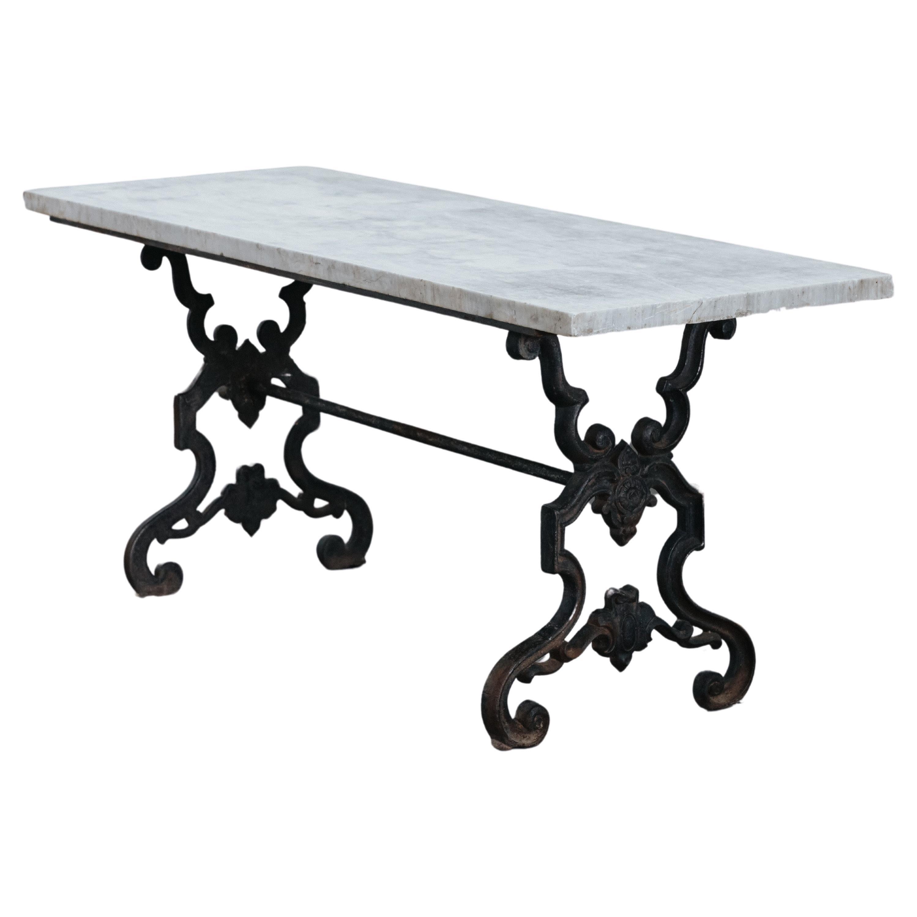 Cast Iron Marble Console Table From France, Circa 1930 For Sale