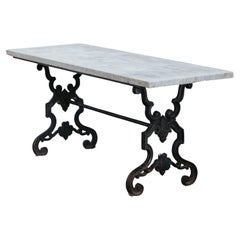 Vintage Cast Iron Marble Console Table From France, Circa 1930