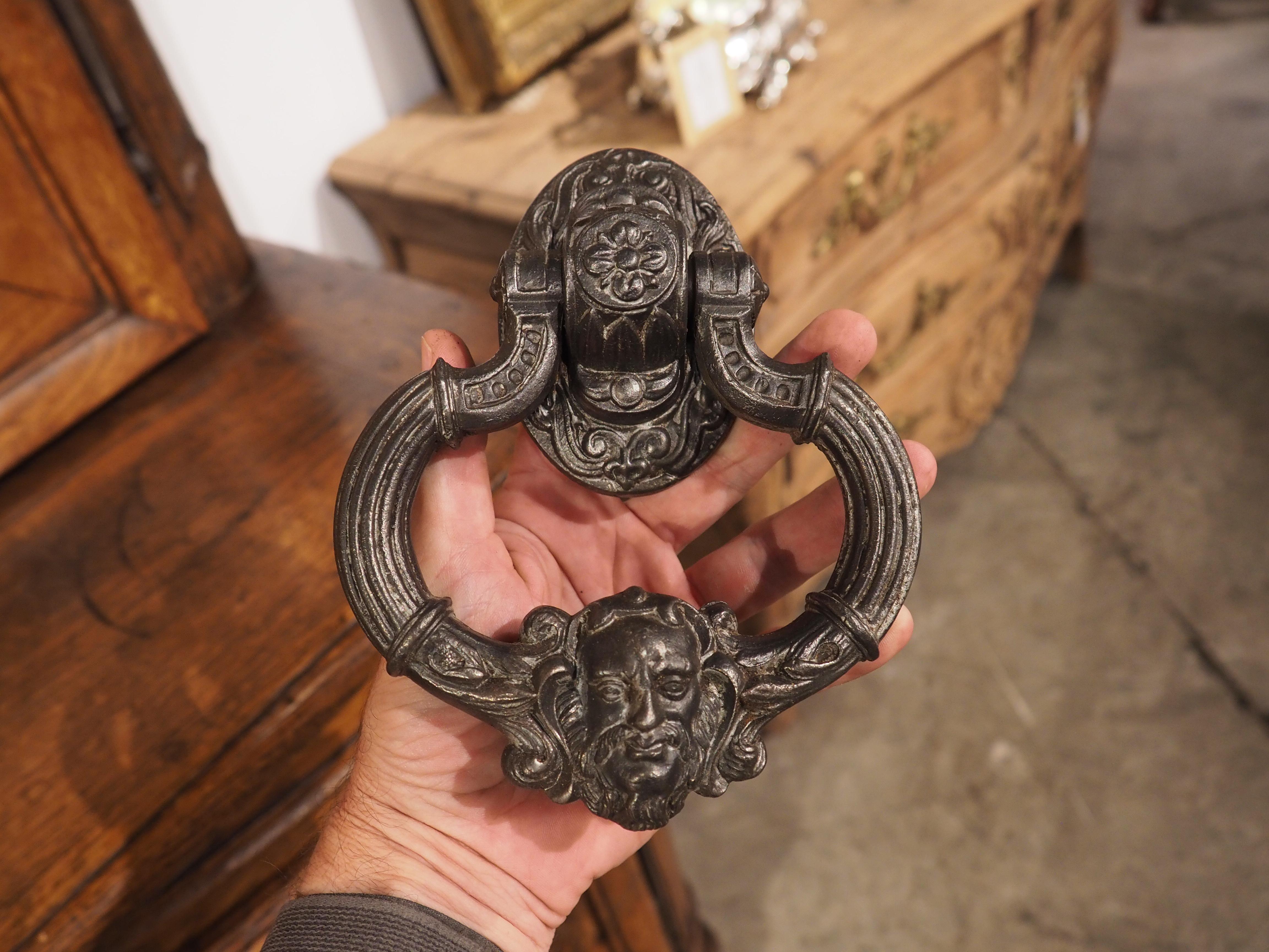 Cast Iron Mascaron Door Knocker from France, 20th Century In Good Condition In Dallas, TX