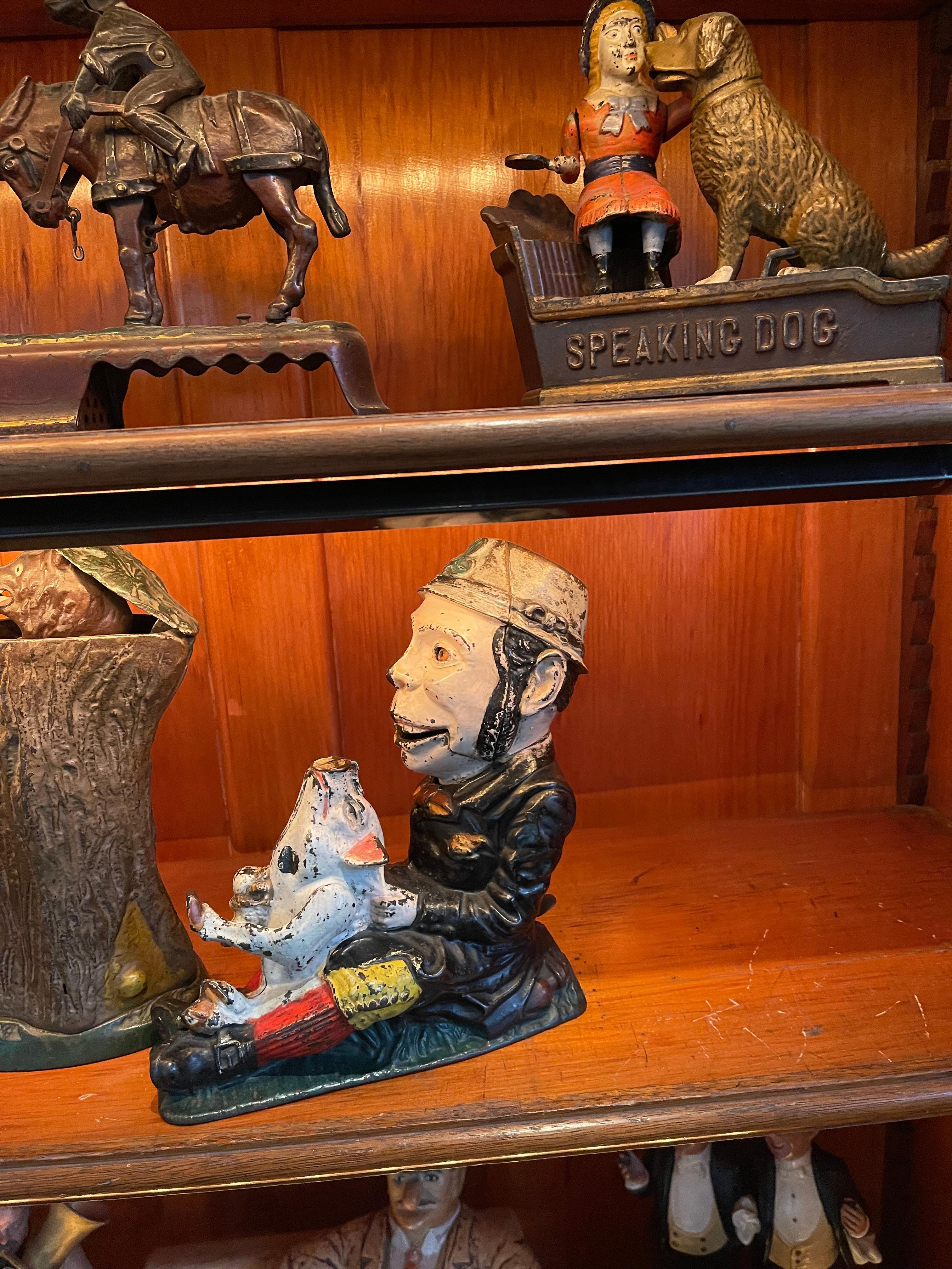 Banque à bouledogue mécanique en fonte, par J & E Stevens, 1890, d'origine en vente 3