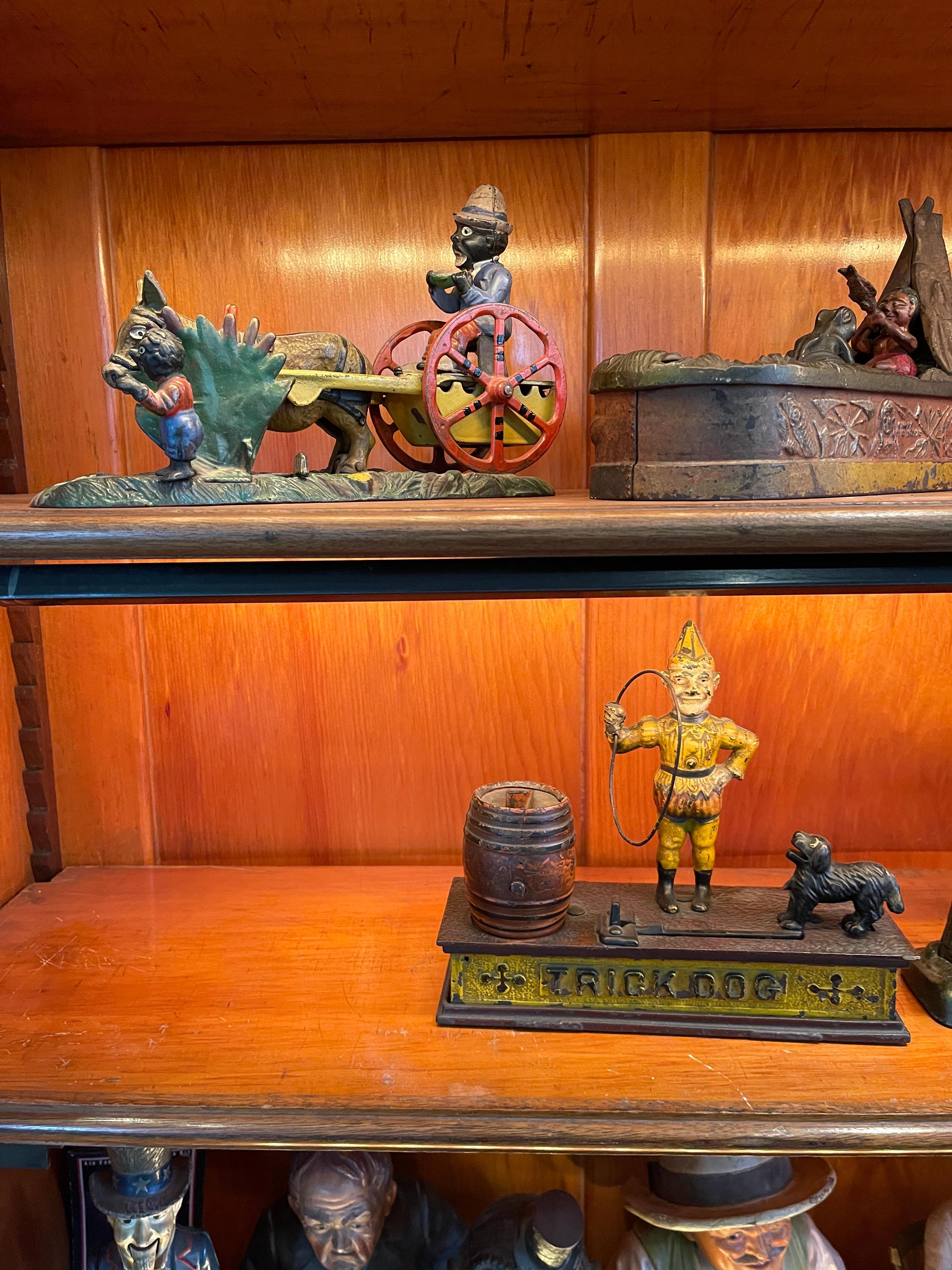 Banque à bouledogue mécanique en fonte, par J & E Stevens, 1890, d'origine en vente 5