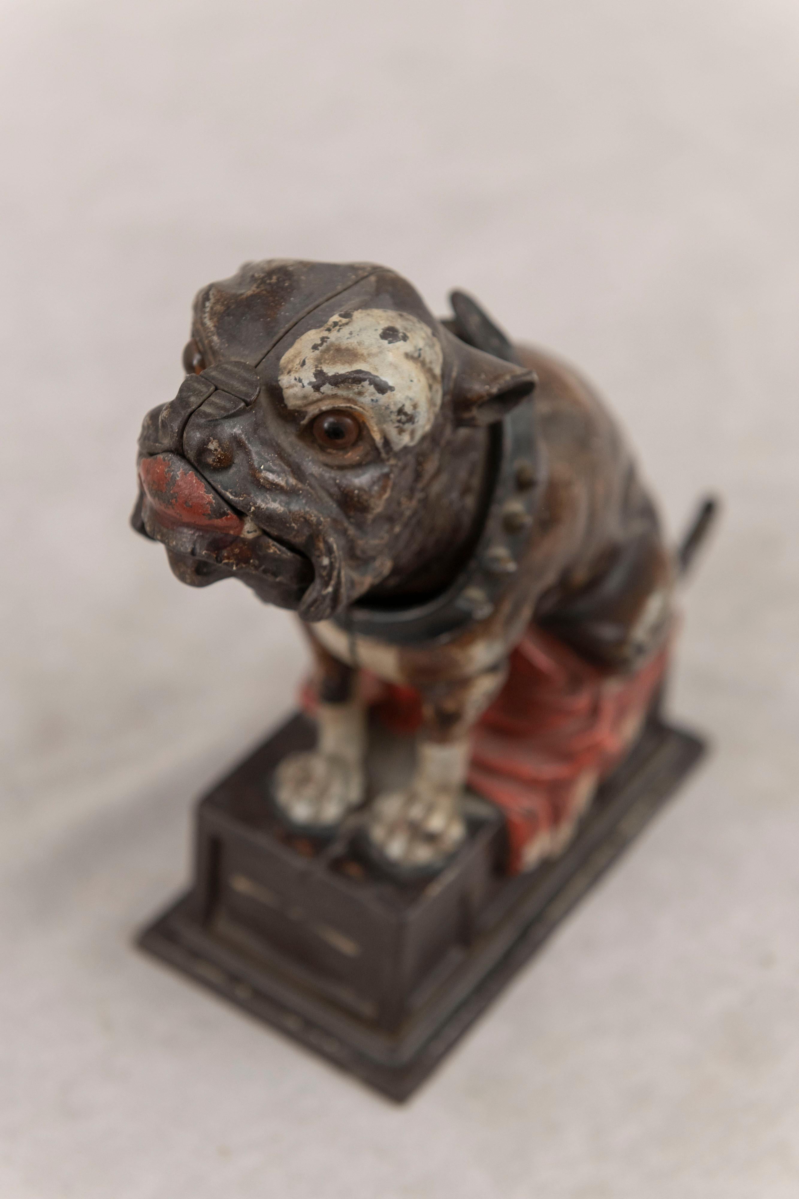 Fine XIX secolo Banca meccanica Bulldog in ghisa, di J & E Stevens, anni 1890, tutta originale in vendita