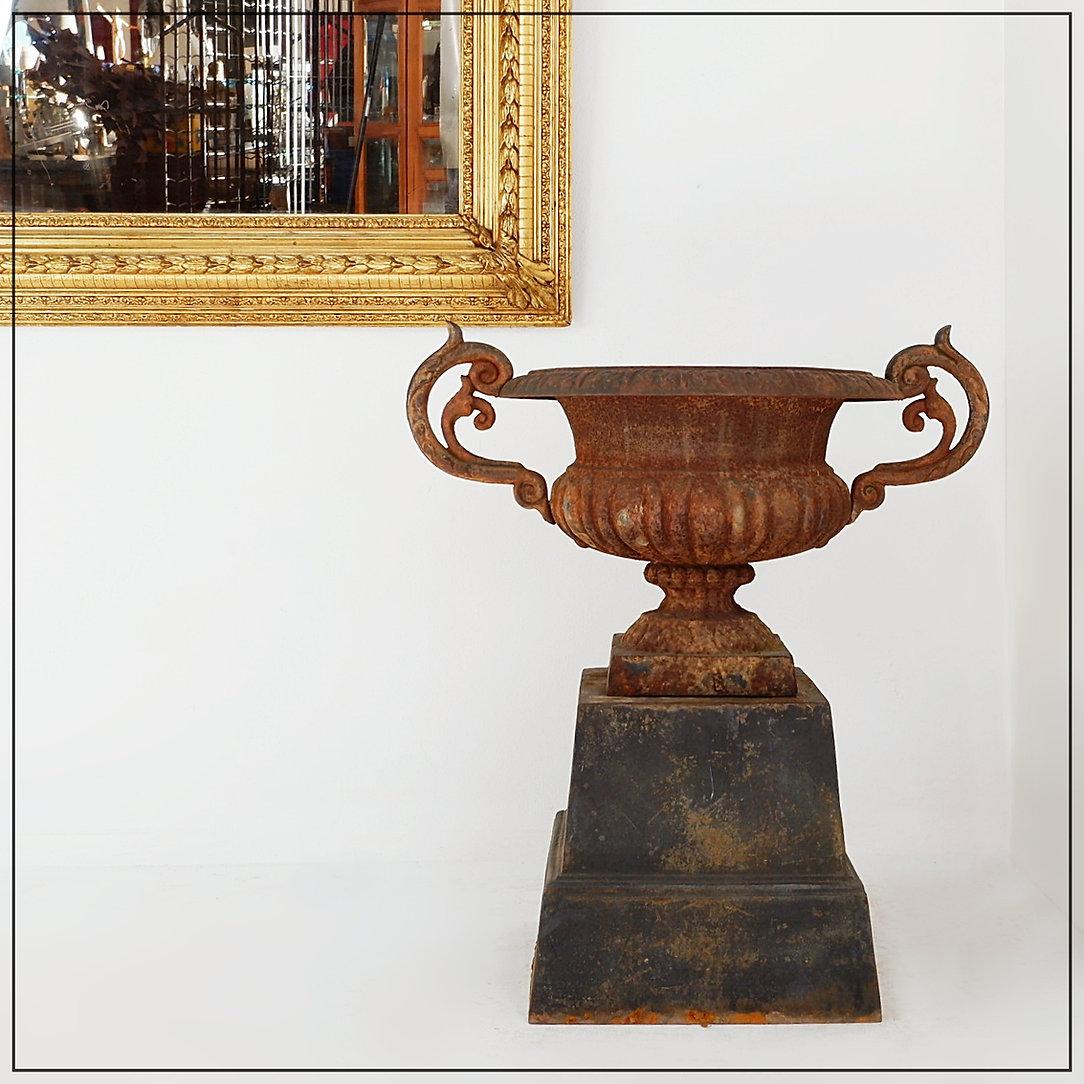 Vaso Medici in ghisa su base - Decorazione da giardino
Giardino antico - Decorazione
Misure: Ø50cm Totale H. H. 70cm 
Usura coerente con l'età e l'uso