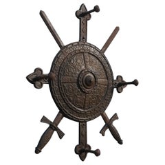 Antique Cast Iron Medieval Style Coat Rack, circa 1900