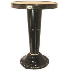 Antique Cast Iron Metal Enamel Side Table with Stylized Design