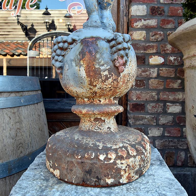 Cast Iron Model of a Celebrating Boy Garden Statue, 19th Century In Fair Condition In Udenhout, NL
