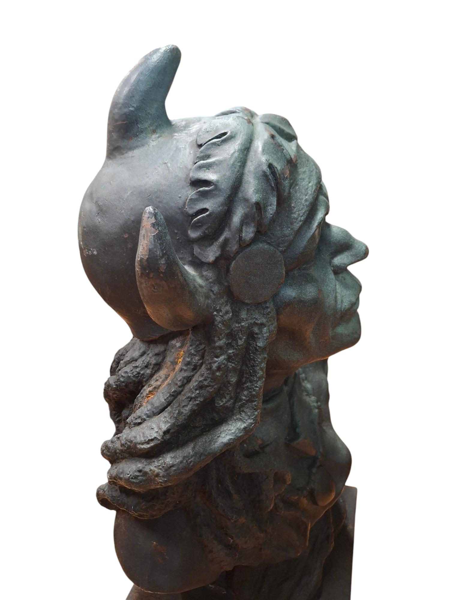 Cast Iron Native American Indian Chief Bust For Sale 5