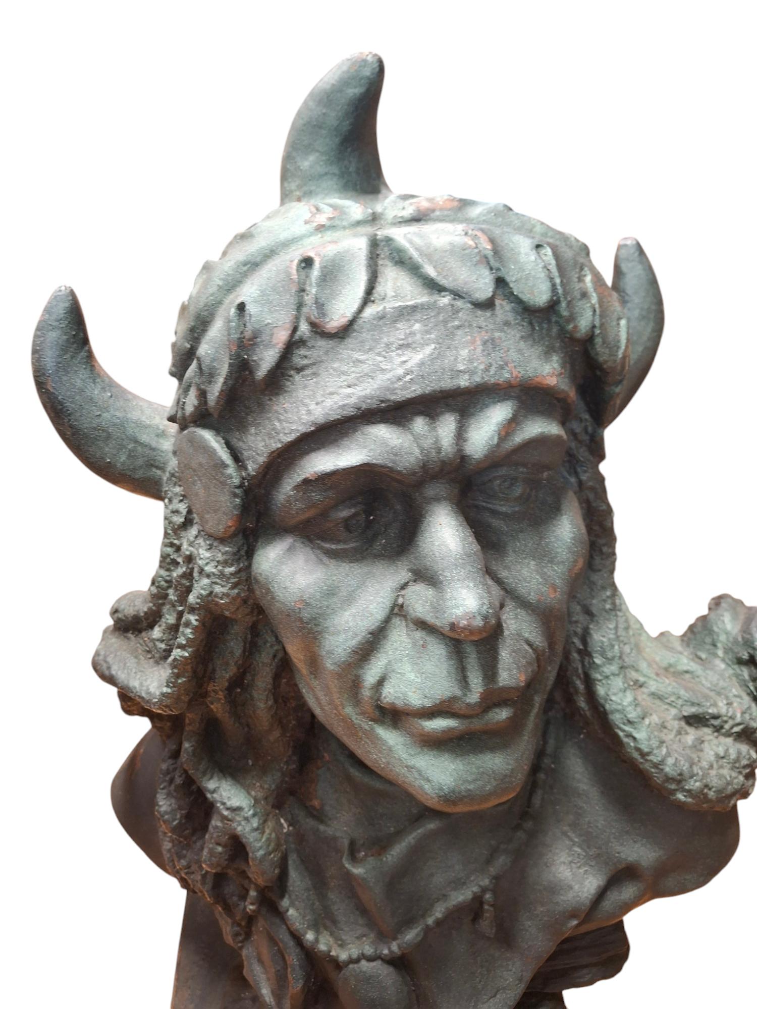 Unknown Cast Iron Native American Indian Chief Bust For Sale